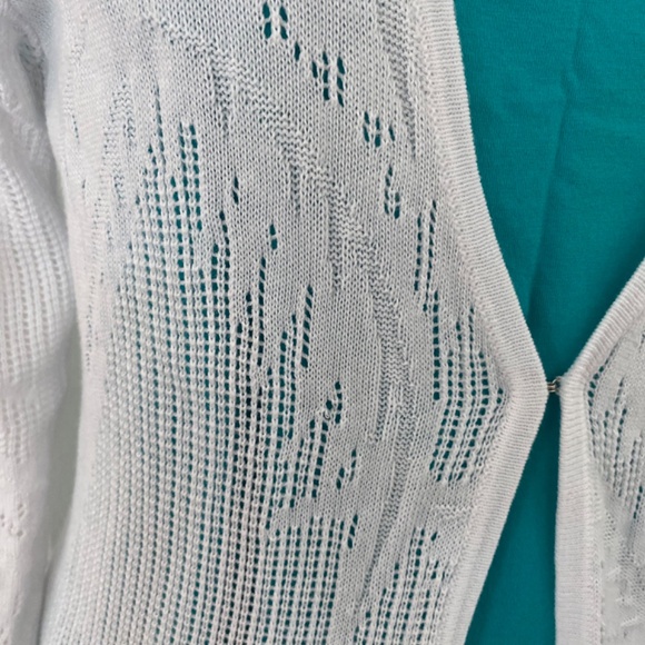 Beautiful White Pointelle Cardigan with Palm Design Sz S - Picture 2 of 7
